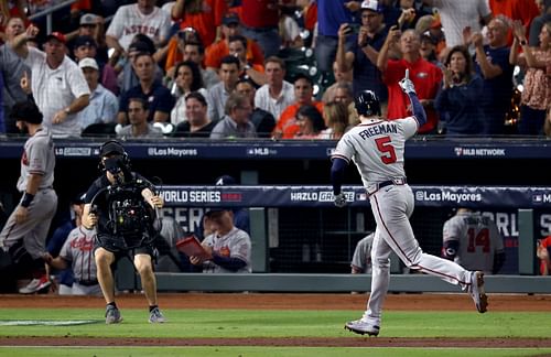 Freddie Freeman rounds the bases at the World Series - Atlanta Braves v Houston Astros - Game Six