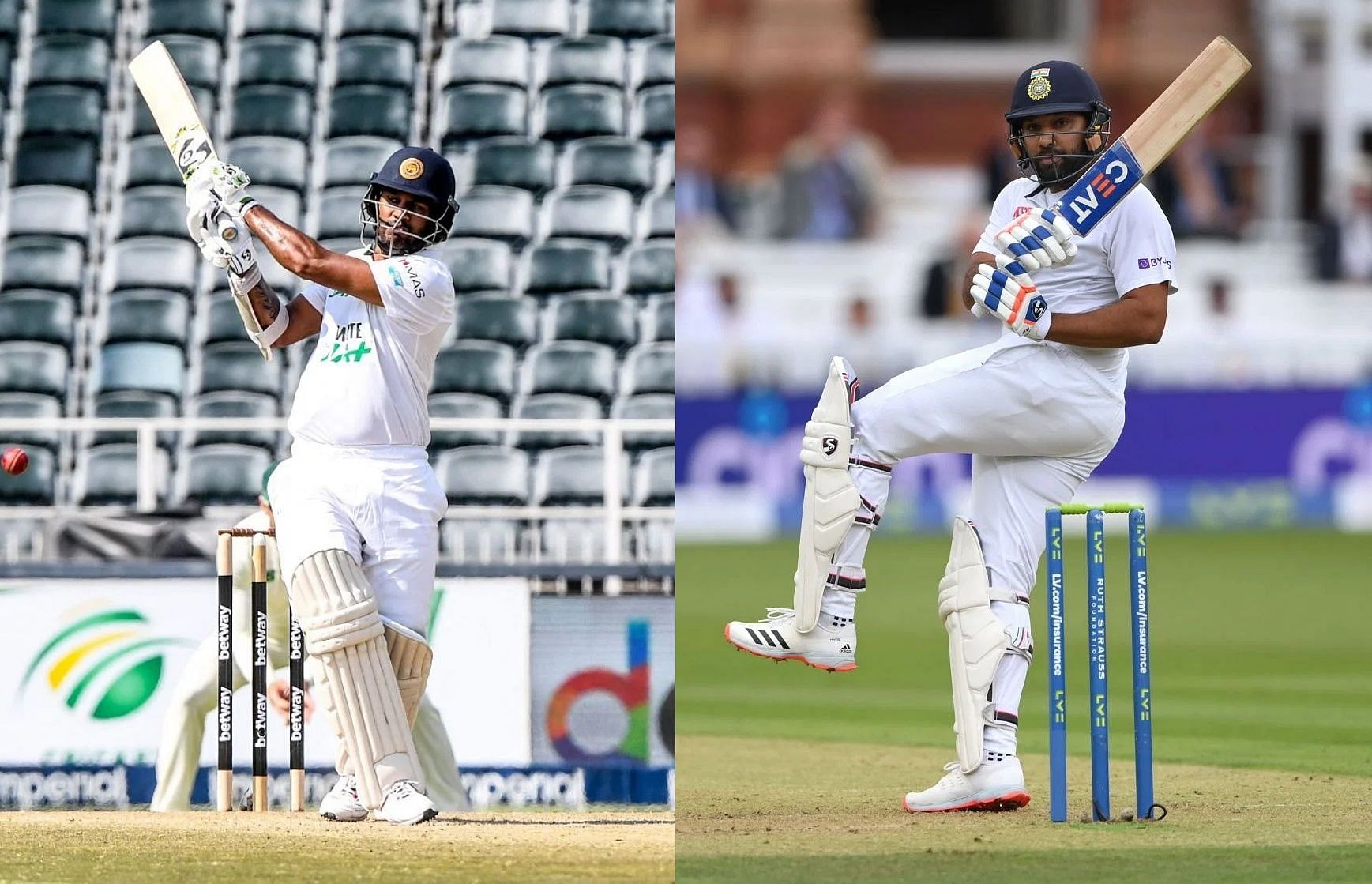 Dimuth Karunaratne (left) and Rohit Sharma. Pics: Getty Images