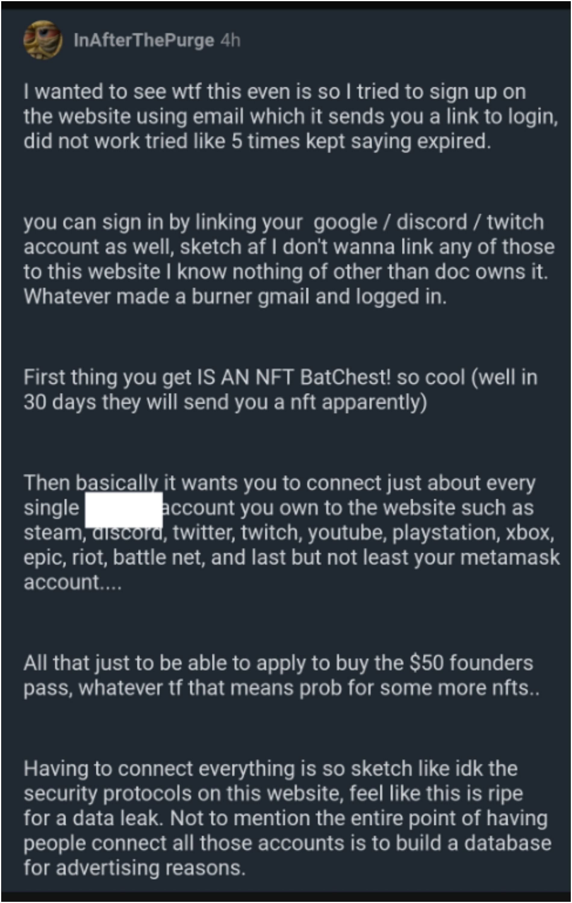 This Redditor did not hold back their thoughts on Dr DisRespect NFT announcement 1/2 (Image via LiveStreamFails/Reddit)