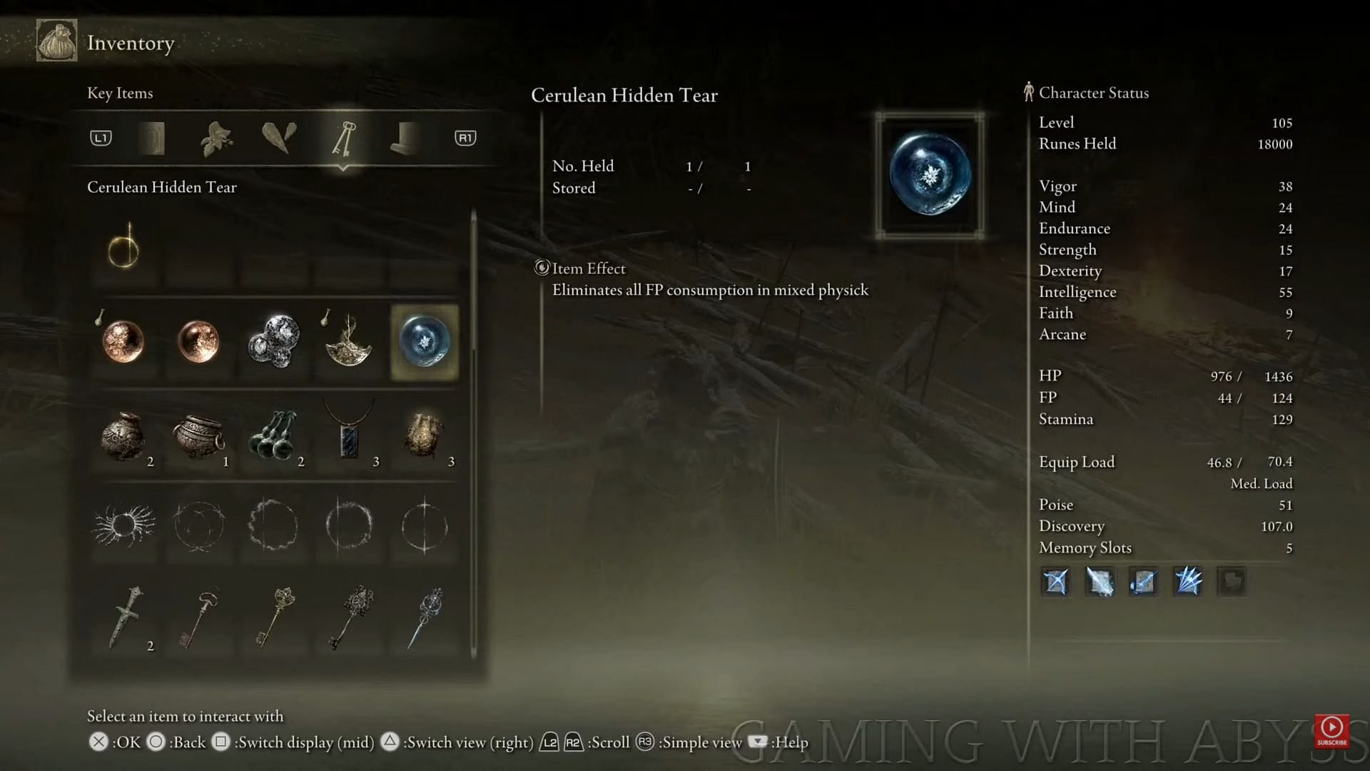 Cerulean Hidden Tear is a fundamental component of the infinite FP build (Image via Gaming with Abyss/YouTube)