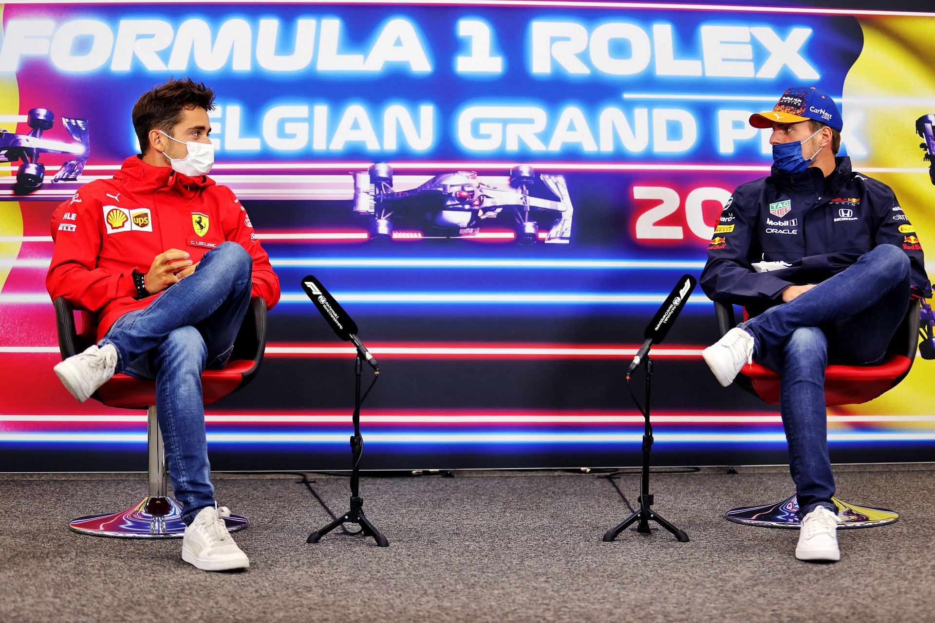 F1 Grand Prix of Belgium - Previews - Charles Leclerc (left) and Max Verstappen (right) in Belgium 2021