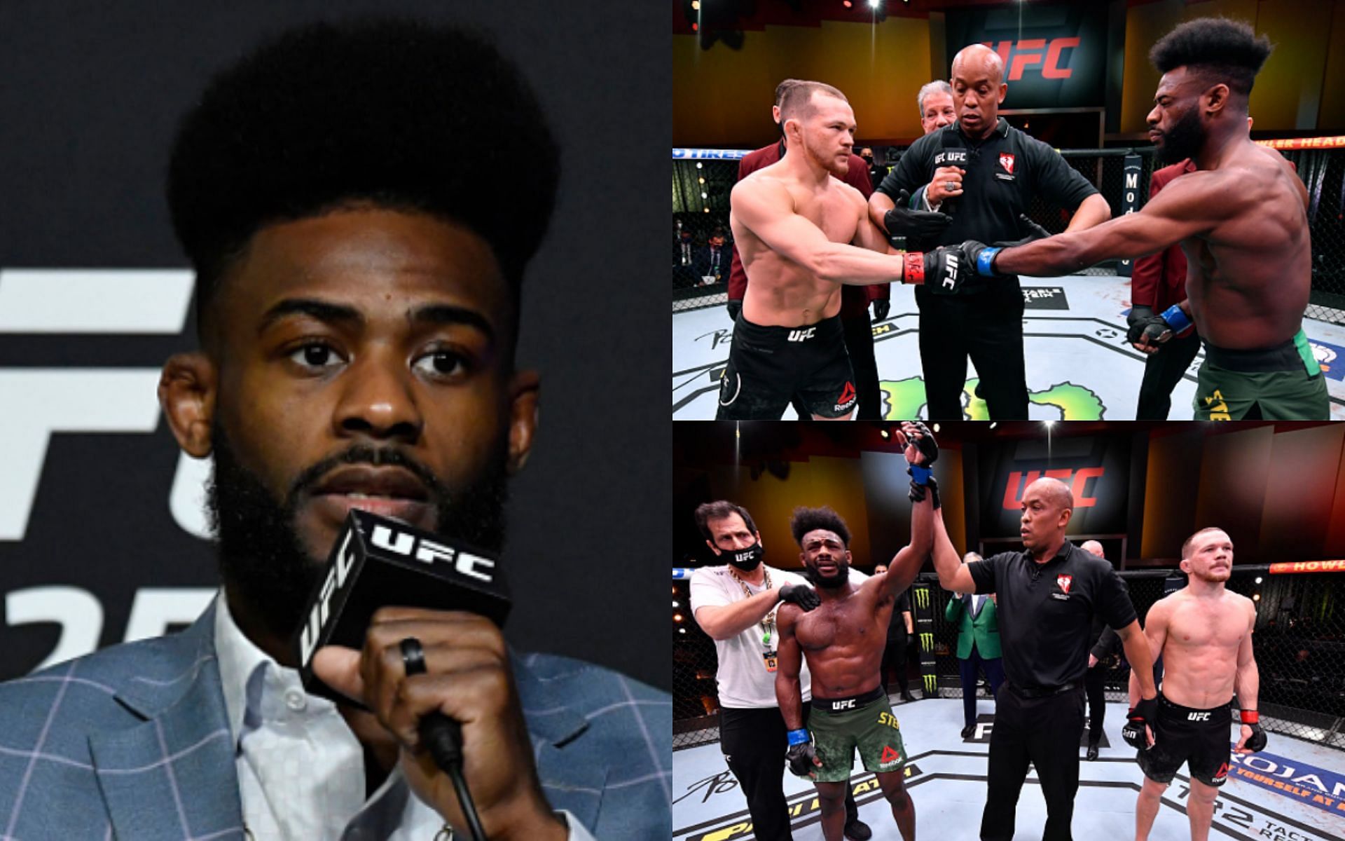 Aljamain Sterling (left); Sterling vs. Yan at UFC 259 (top and bottom right)