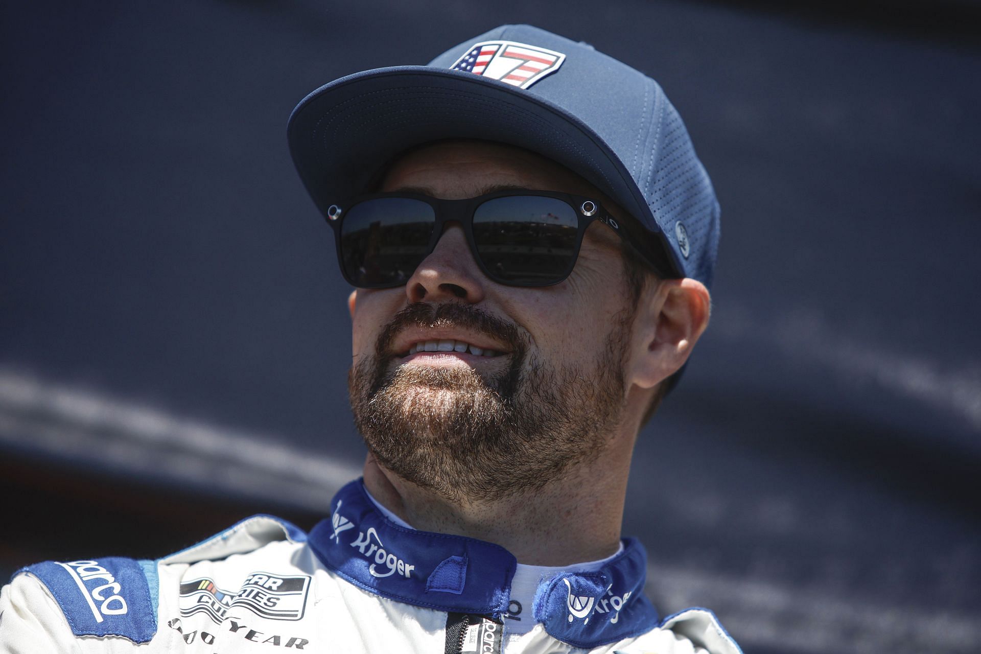 Ricky Stenhouse Jr. during driver intros before the 2022 NASCAR Cup Series Folds of Honor QuikTrip 500 at Atlanta Motor Speedway in Hampton, Georgia (Photo by Sean Gardner/Getty Images)