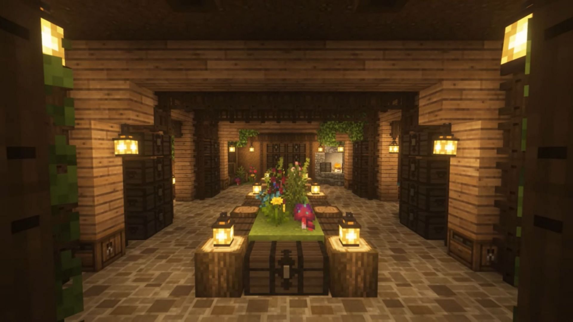 A warmly-lit Cottagecore interior (Image via Mojang)