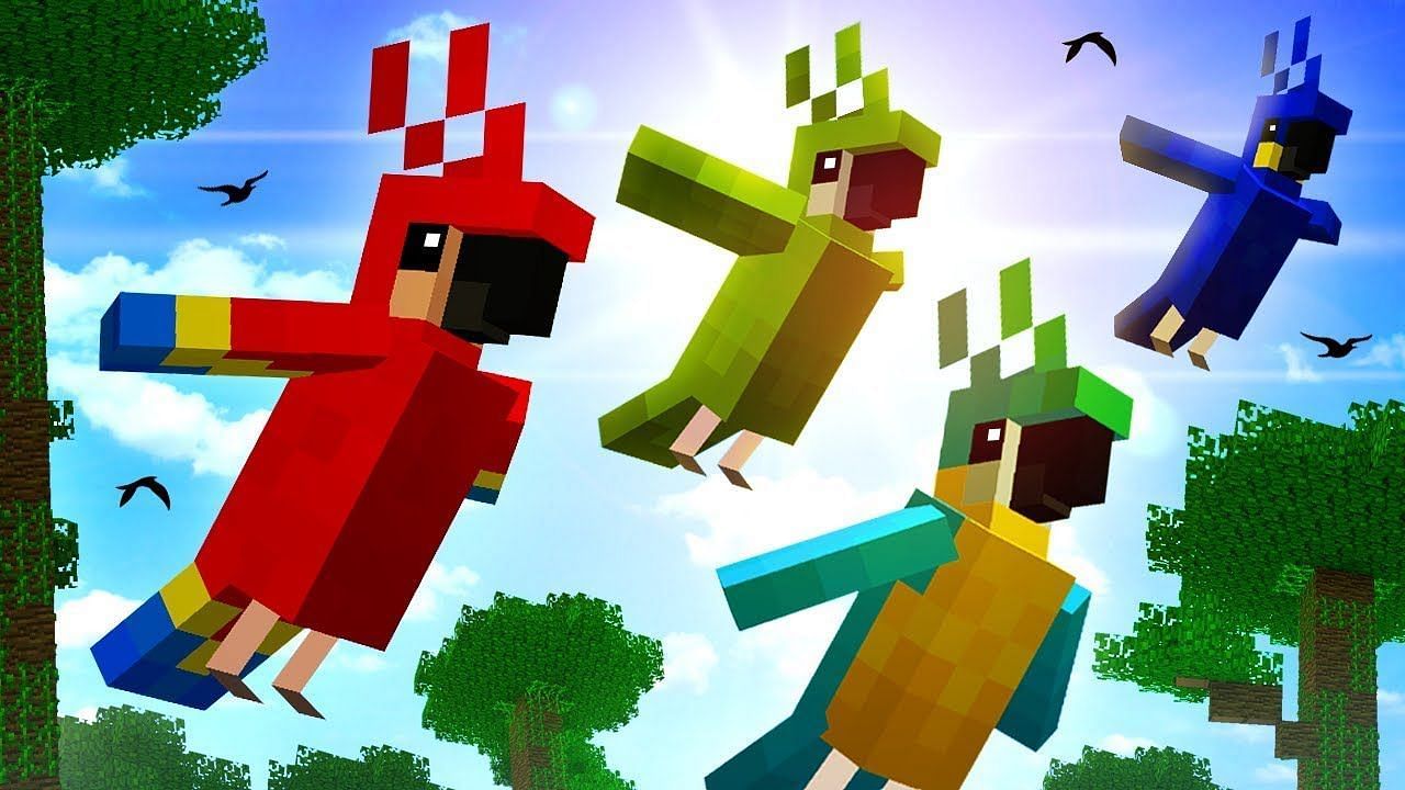 Parrots in Minecraft (Image via YouTube/Cubey)