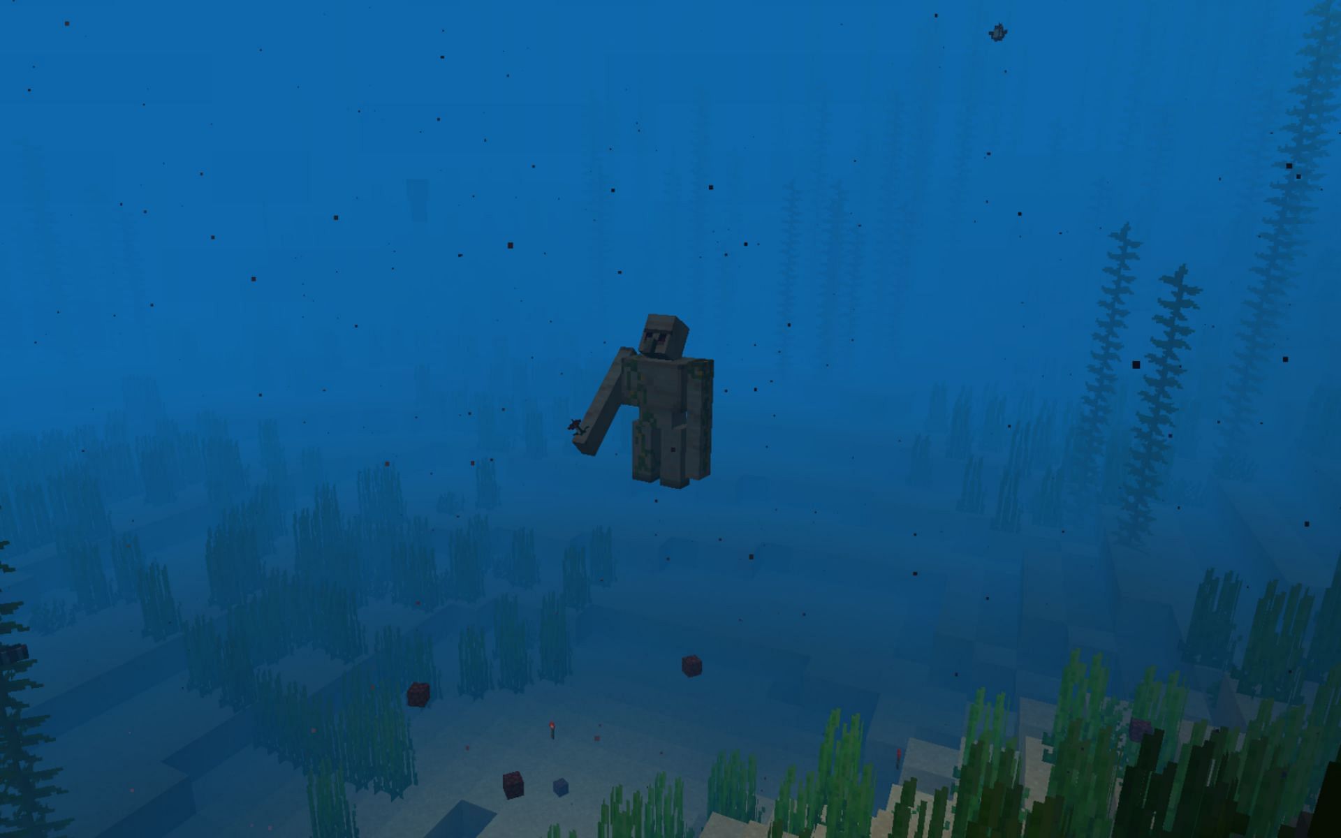 Iron golem sinking in the ocean (Image via u/Basicblop Reddit)