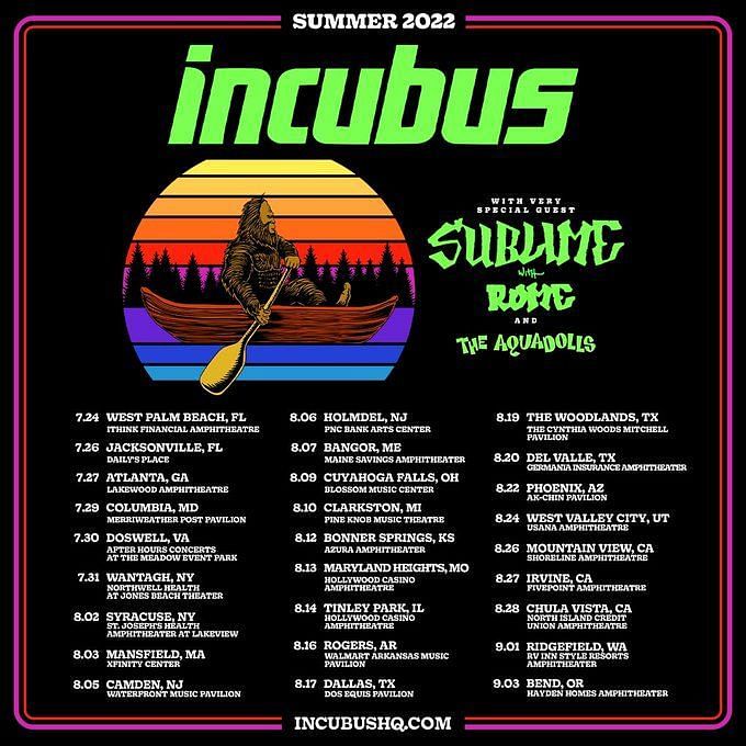 Incubus Summer Tour 2022 tickets Where to buy, price, dates