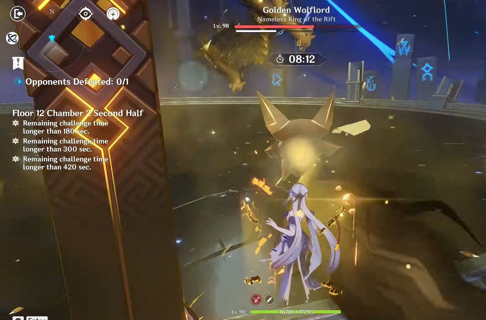 A player destroying the Rifthound Skulls to get past the Golden Wolflord&#039;s shield (Image via YouTube/Rz Kanigara)