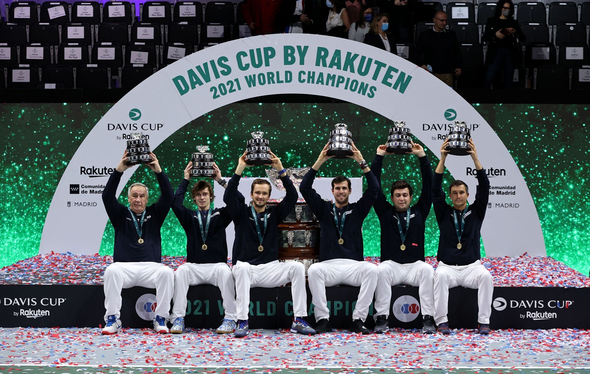 The Russian Tennis Federation team celebrate their Davis Cup triumph last year
