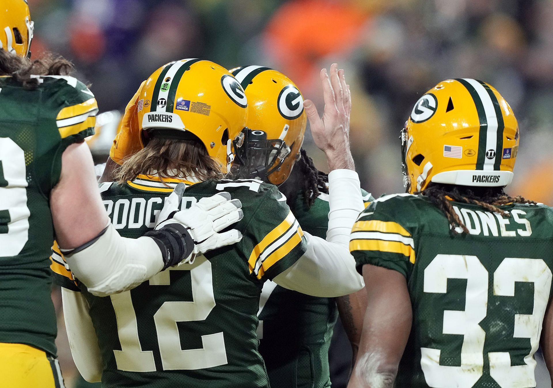 Rodgers and Adams celebrating a moment