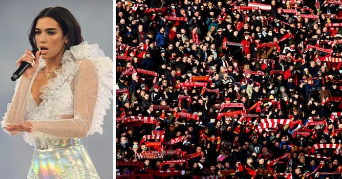 "Lad's anthem" - Dua Lipa reacts brilliantly to Liverpool fans belting out 'One Kiss' after Carabao Cup triumph