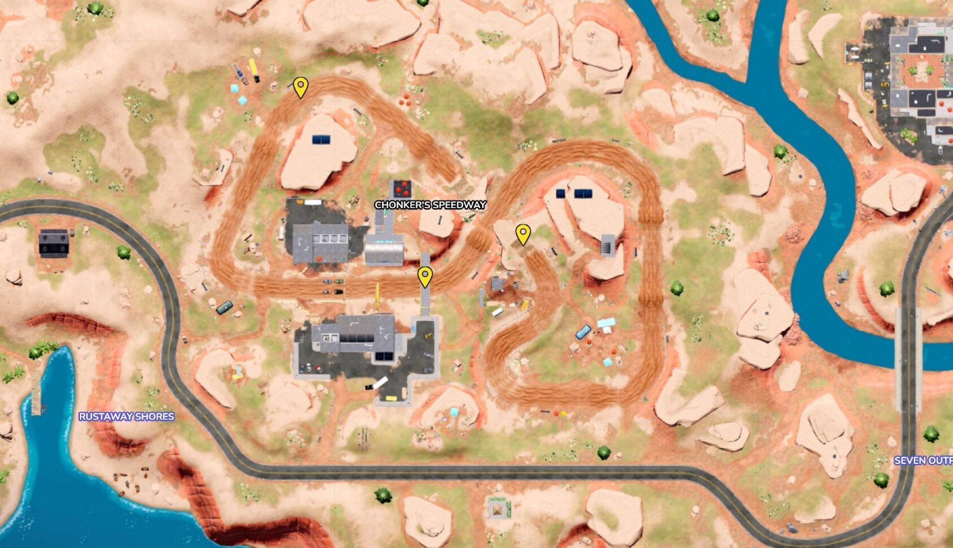 Omni Chip location in the Chonker&#039;s Speedway POI (Image via Fortnite.GG)