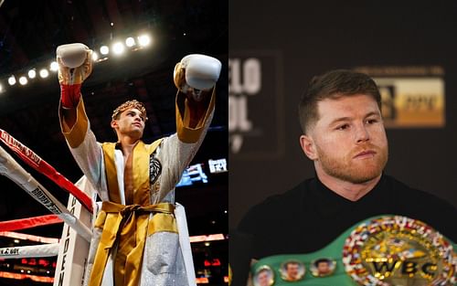 Ryan Garcia (L) has shed some light on his former training partner Canelo Alvarez (R)