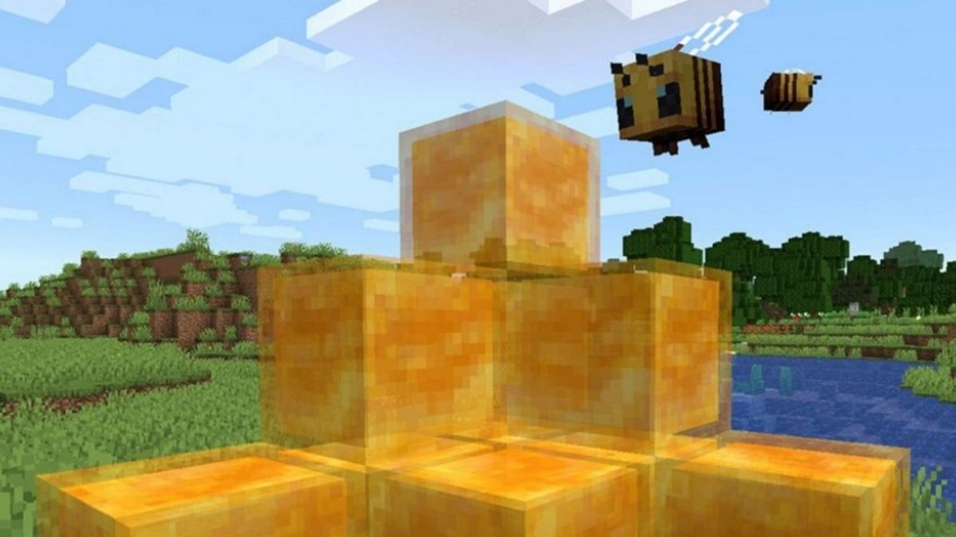 Le miel peut être formé en blocs qui fonctionnent de la même manière que le slime (Image via Mojang)