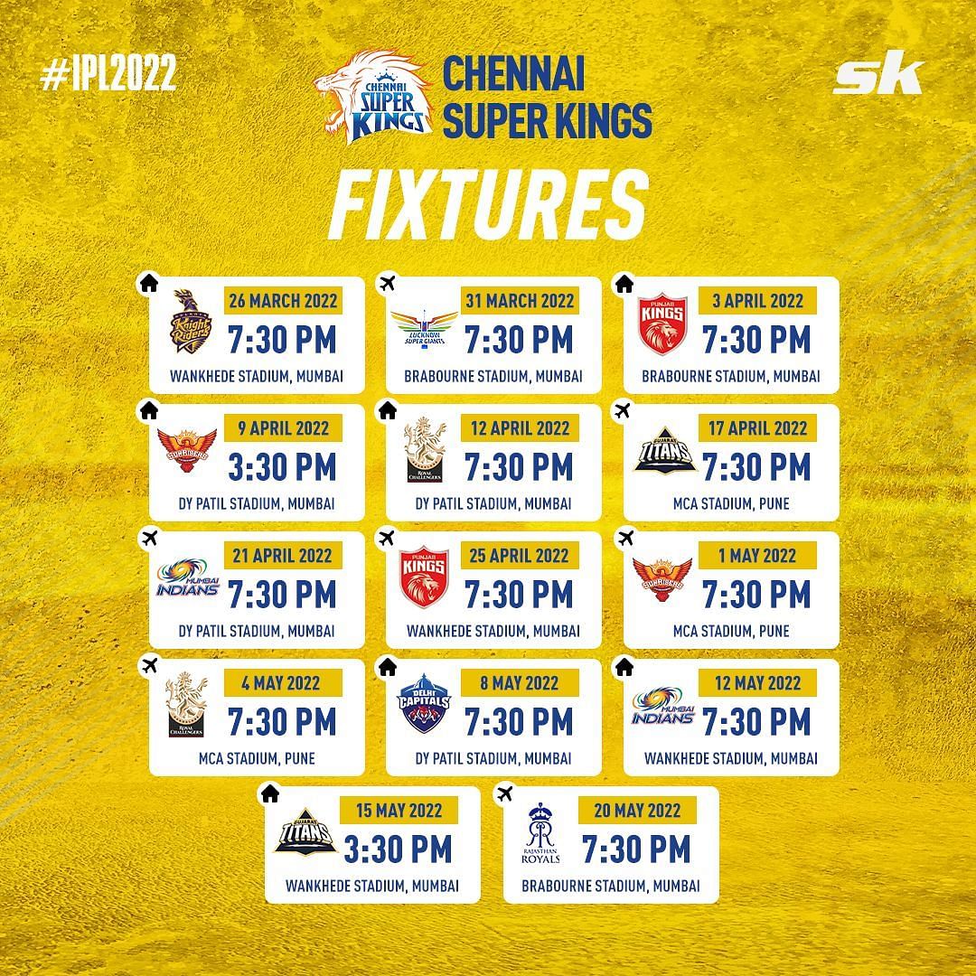 CSK Time Table 2022