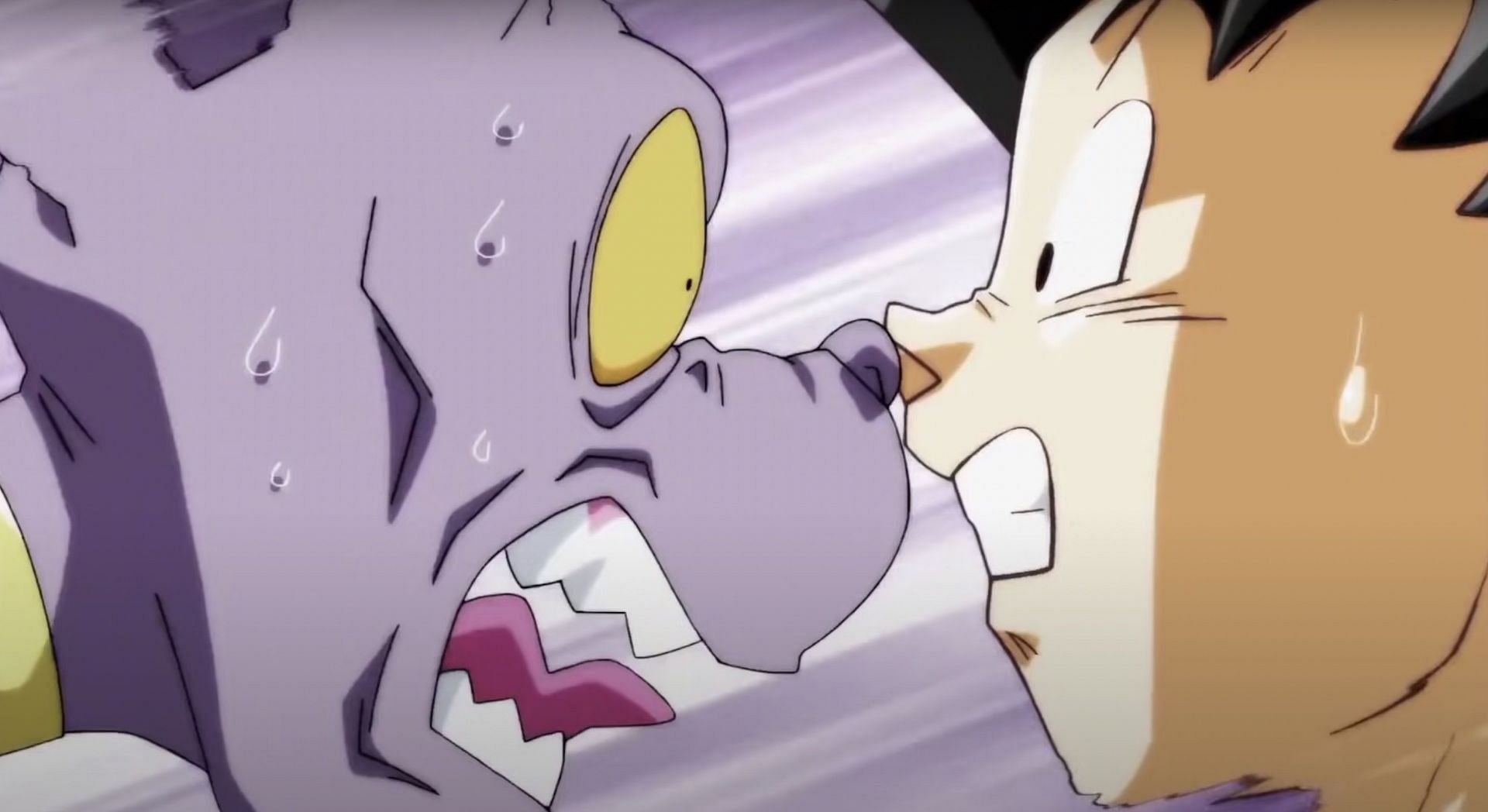 Beerus freaking out after Goku returns from Zeno's palace (Image via Toei Animation)