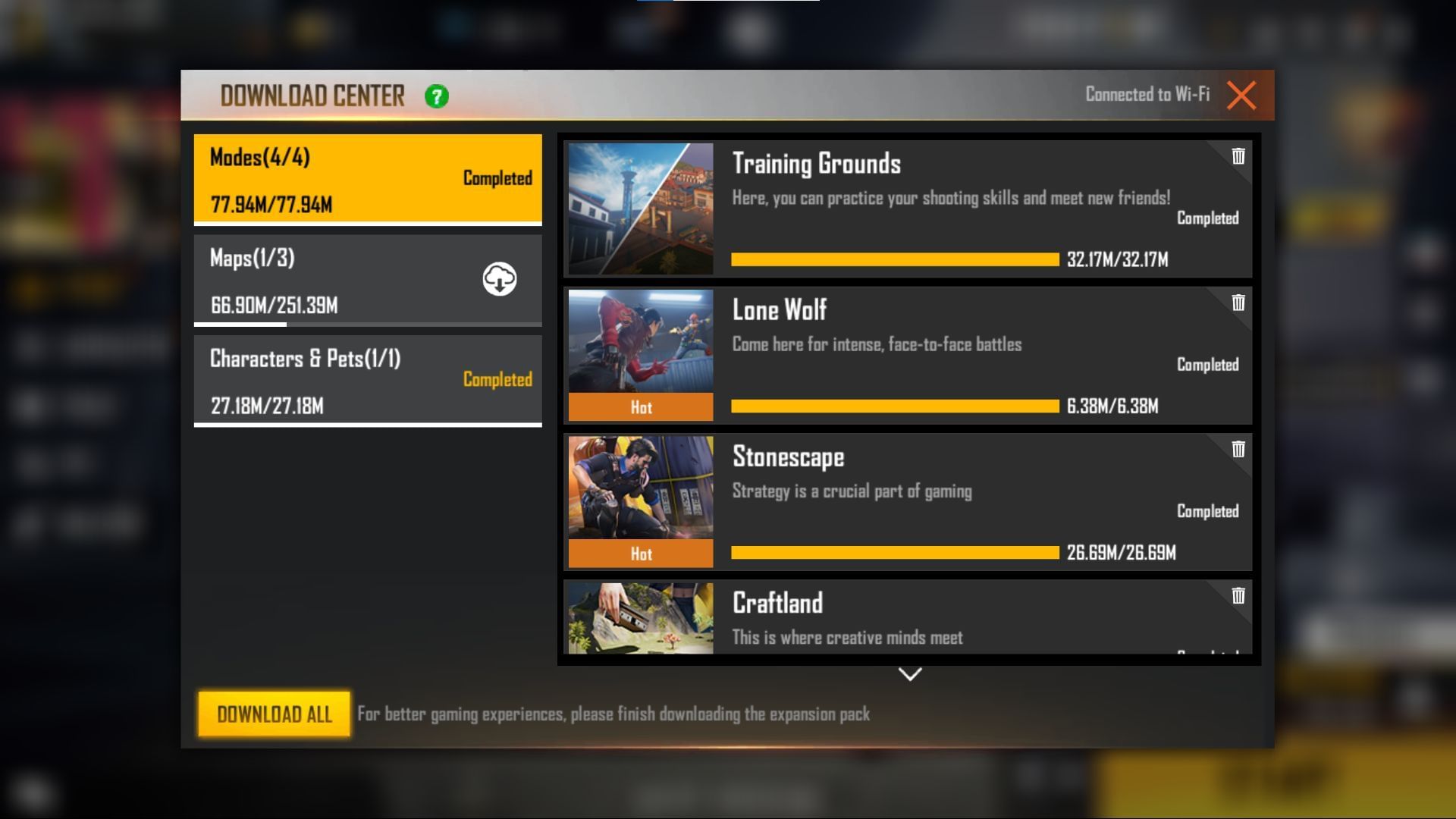 The download center option (Image via Garena)