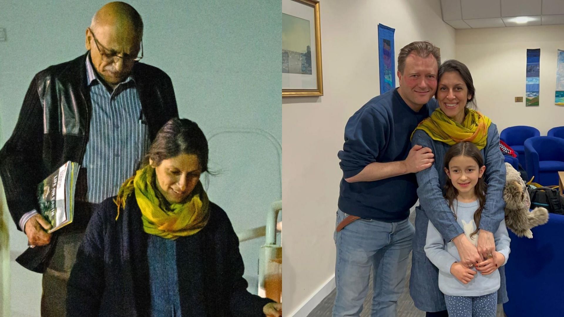 British-Iranian national Nazanin Zaghari-Ratcliffe returned home after being detained in Iran six years (Image via Leon Neal/Getty Images and Rebecca Ratcliffe/Twitter)
