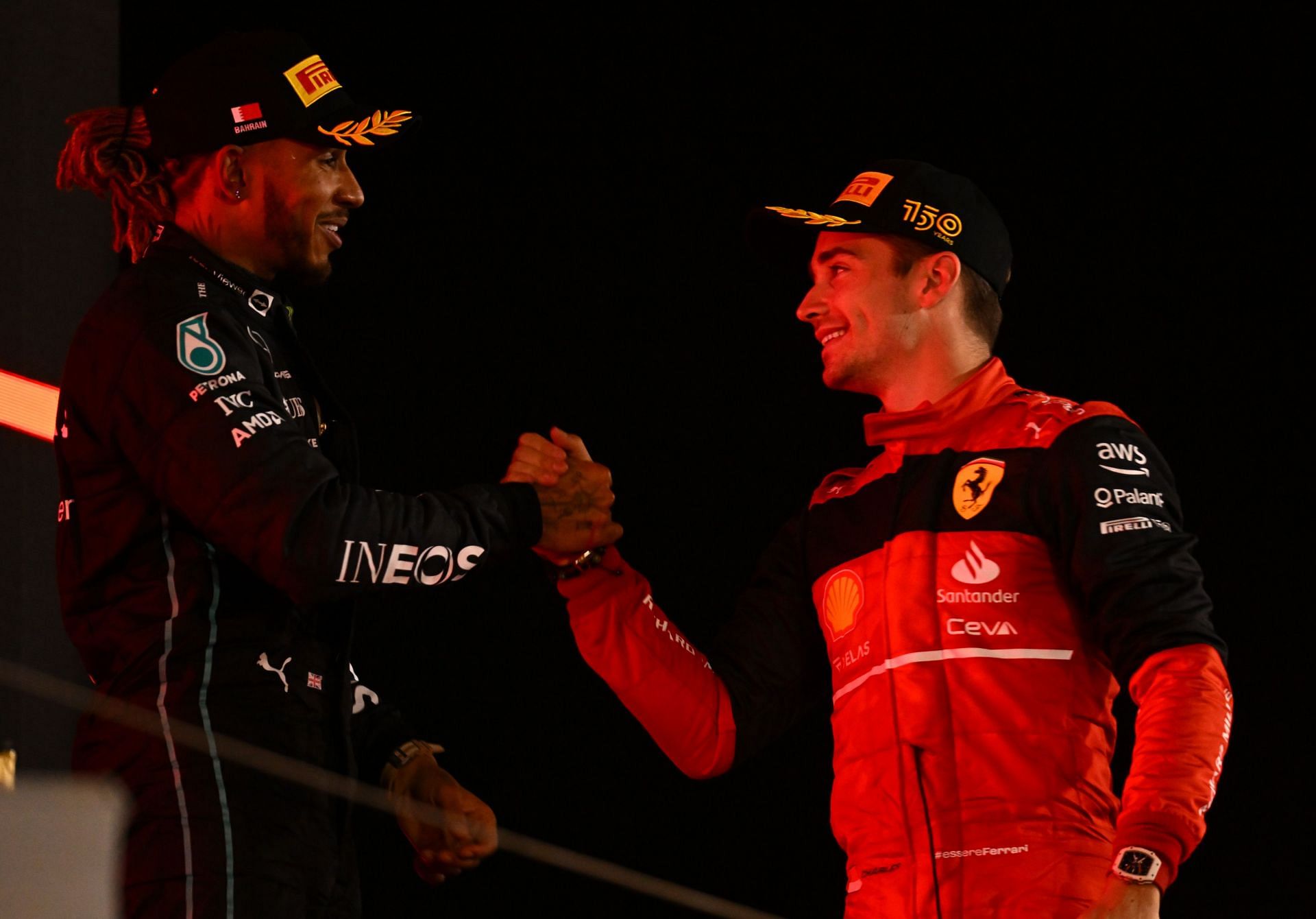 Charles Leclerc (right) scored his third F1 win in Bahrain