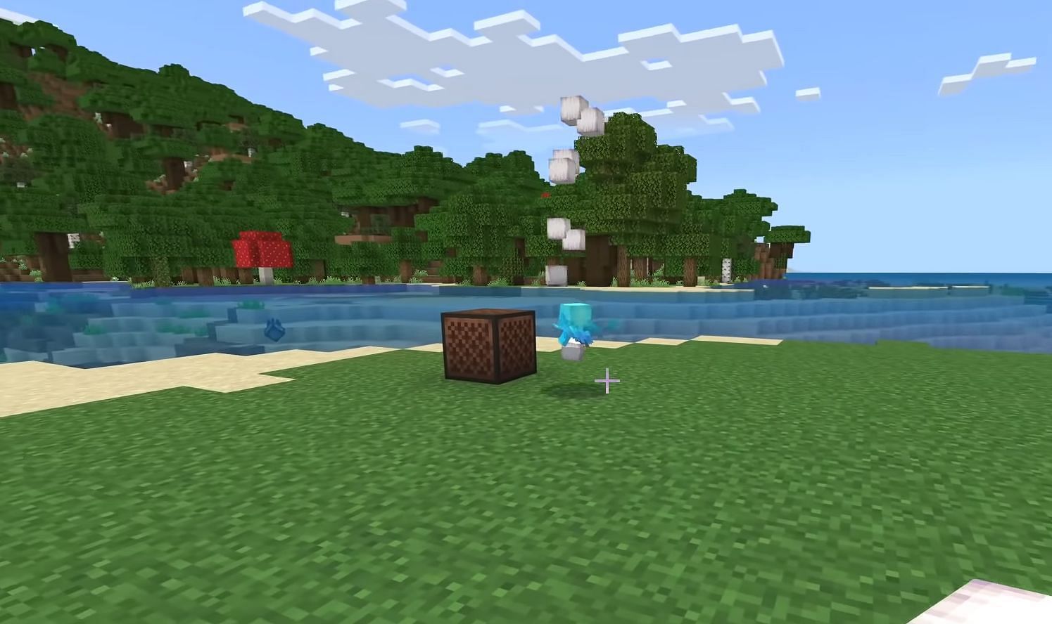 The mob connects to the note block and throws the items near it (Image via xisumvoid YouTube)