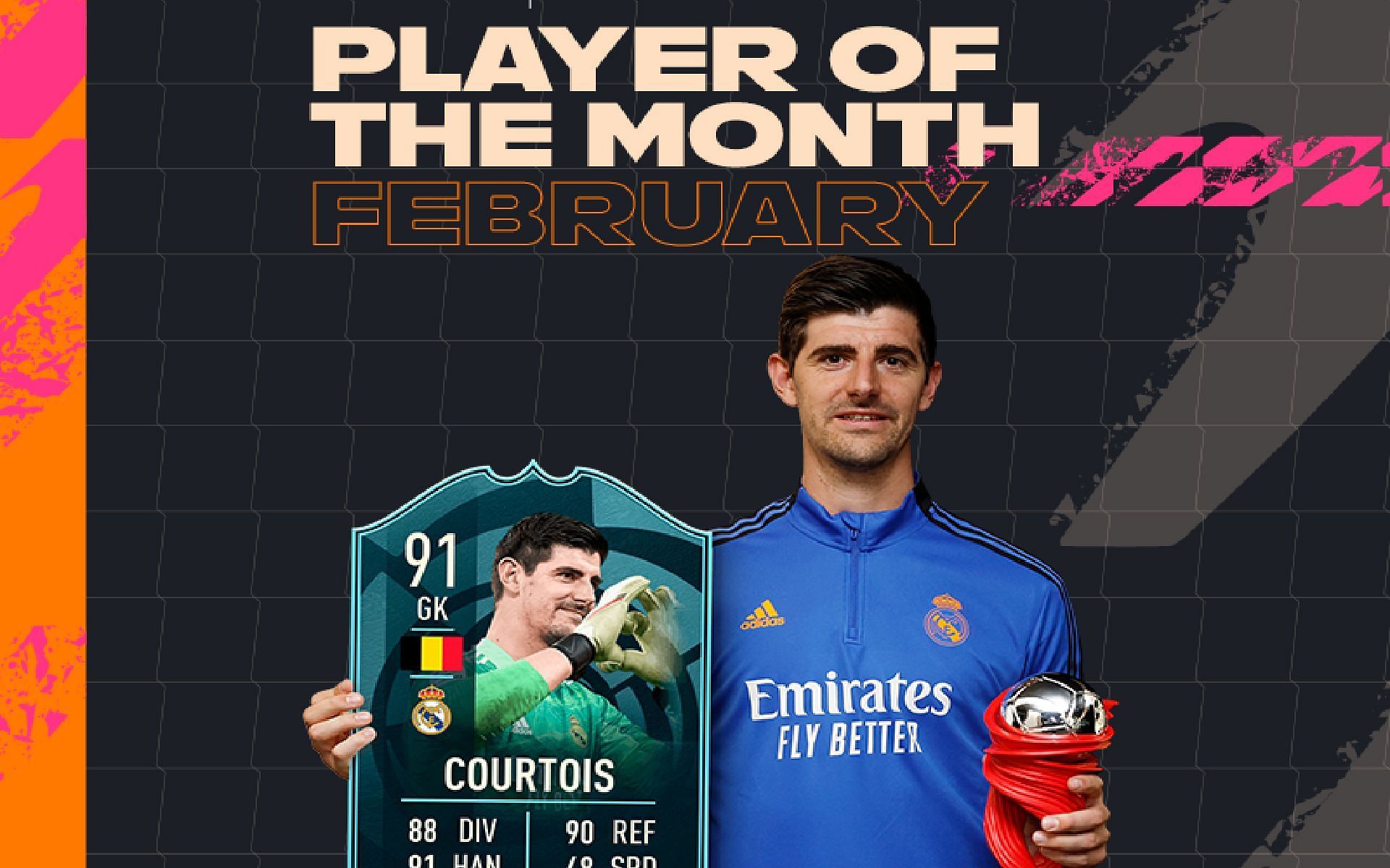 Thibaut Courtois Player of the Month (POTM) SBC in FIFA 22 Ultimate Team (Image via Twitter/EASports)