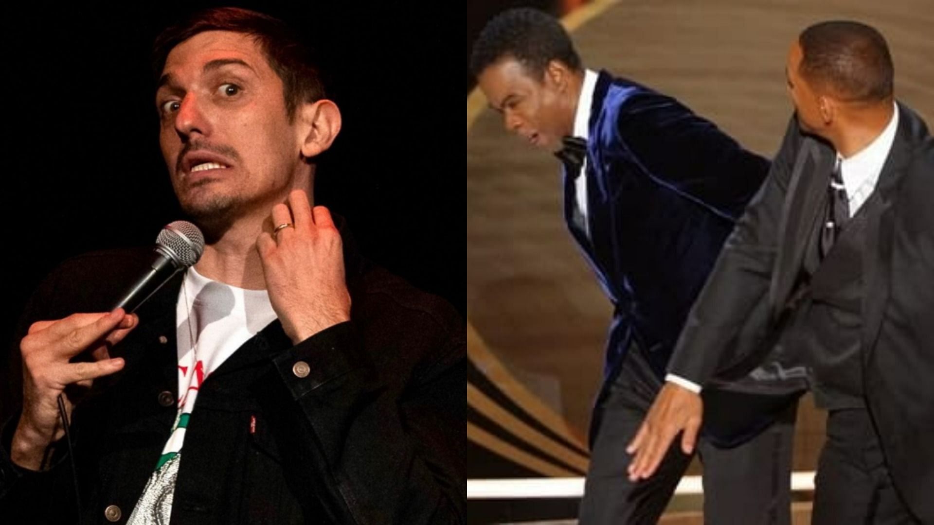 Comedian and podcast host Andrew Schulz roasts Will Smith (Image via andrewschulz/Instagram and Getty Images)