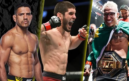 (left to right) Rafael dos Anjos via ufc.com, Islam Makhachev and Charles Oliveira via Getty