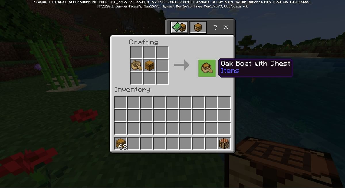 Boat with chest in Minecraft Bedrock Edition beta 1.18.30.29 How to