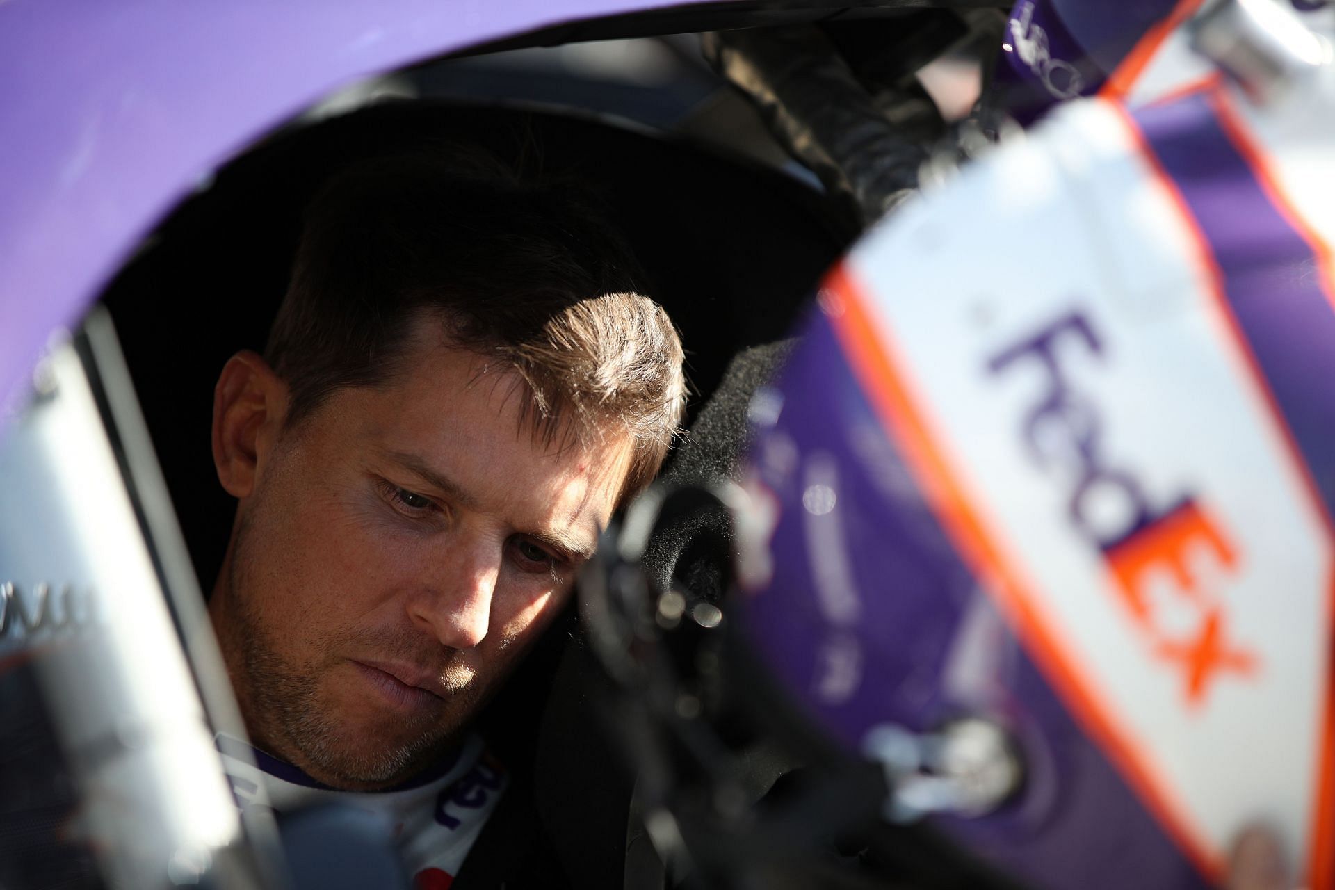 Denny Hamlin during practice for 2022 NASCAR Cup Series Pennzoil 400 at Las Vegas Motor Speedway (Photo by Meg Oliphant/Getty Images)