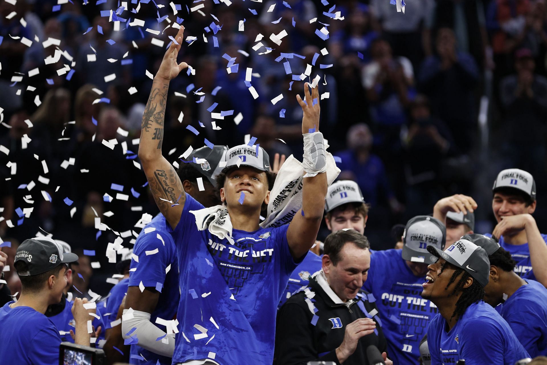 Paolo Banchero celebrates as the Duke Blue Devils reach the Final Four.