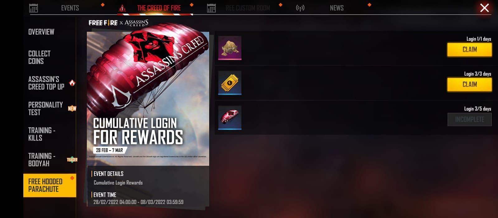 Other log-in rewards (Image via Garena)