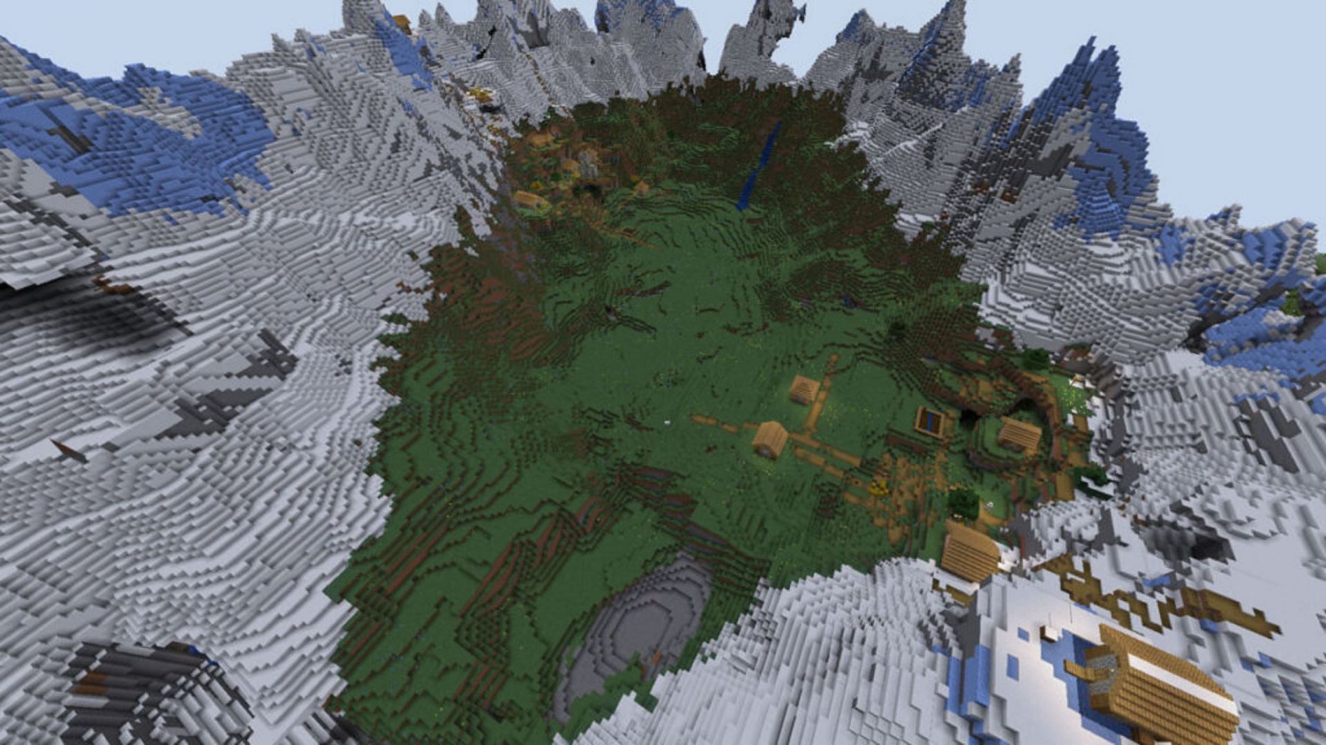 This self-contained spawn makes for an excellent seed for beginners (Image via Mojang)