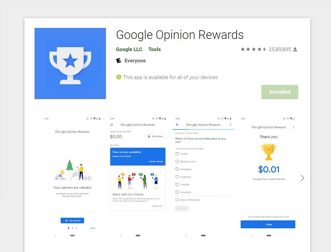 Google Opinion Rewards (Image via Google Play Store)