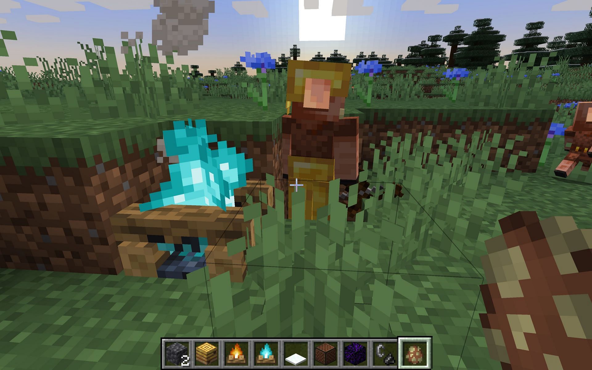 Players can keep piglins at bay using the soul campfire (Image via Minecraft)