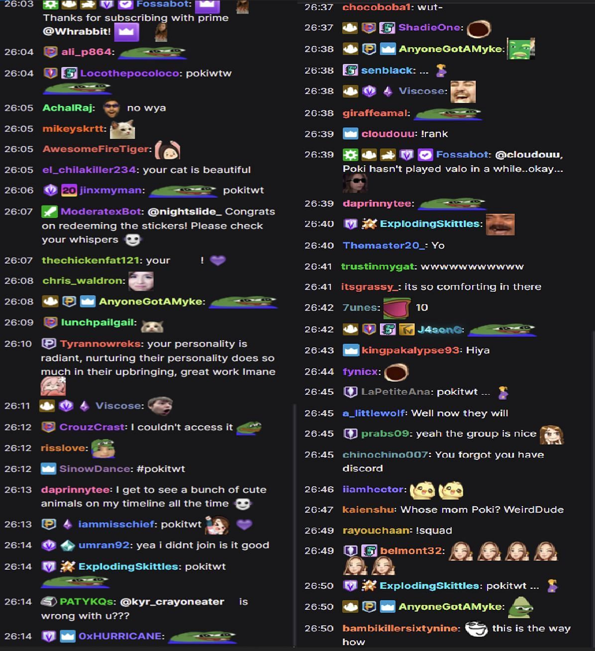 Twitch chat reacting to the streamer&#039;s news (Images via Twitch chat)