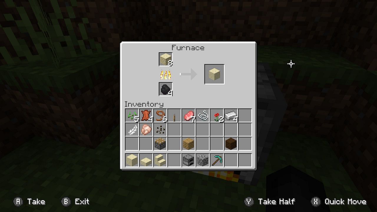 Players can smelt smooth sandstone in the furnace using fuel and a sandstone block (Image via Minecraft)