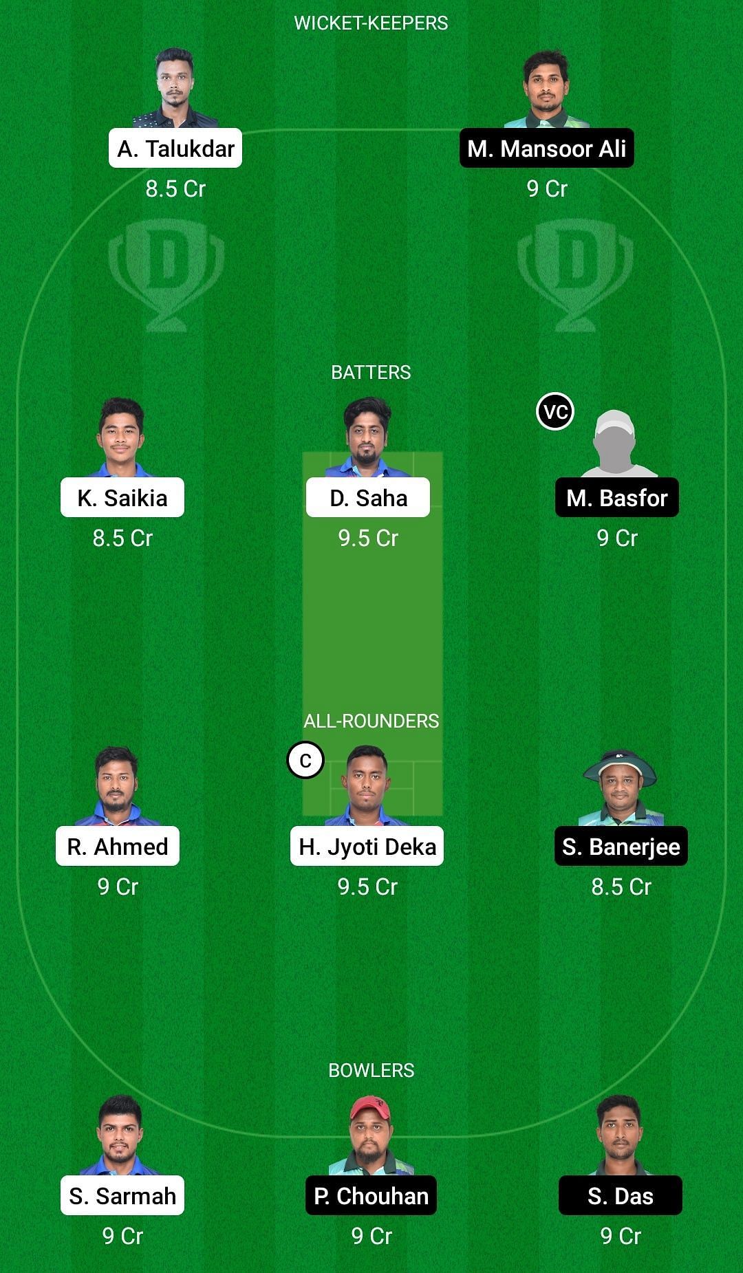 Dream11 Team for BDMTCC vs Tengapara C.C - Assam Premier Club T20 Championship 2022.