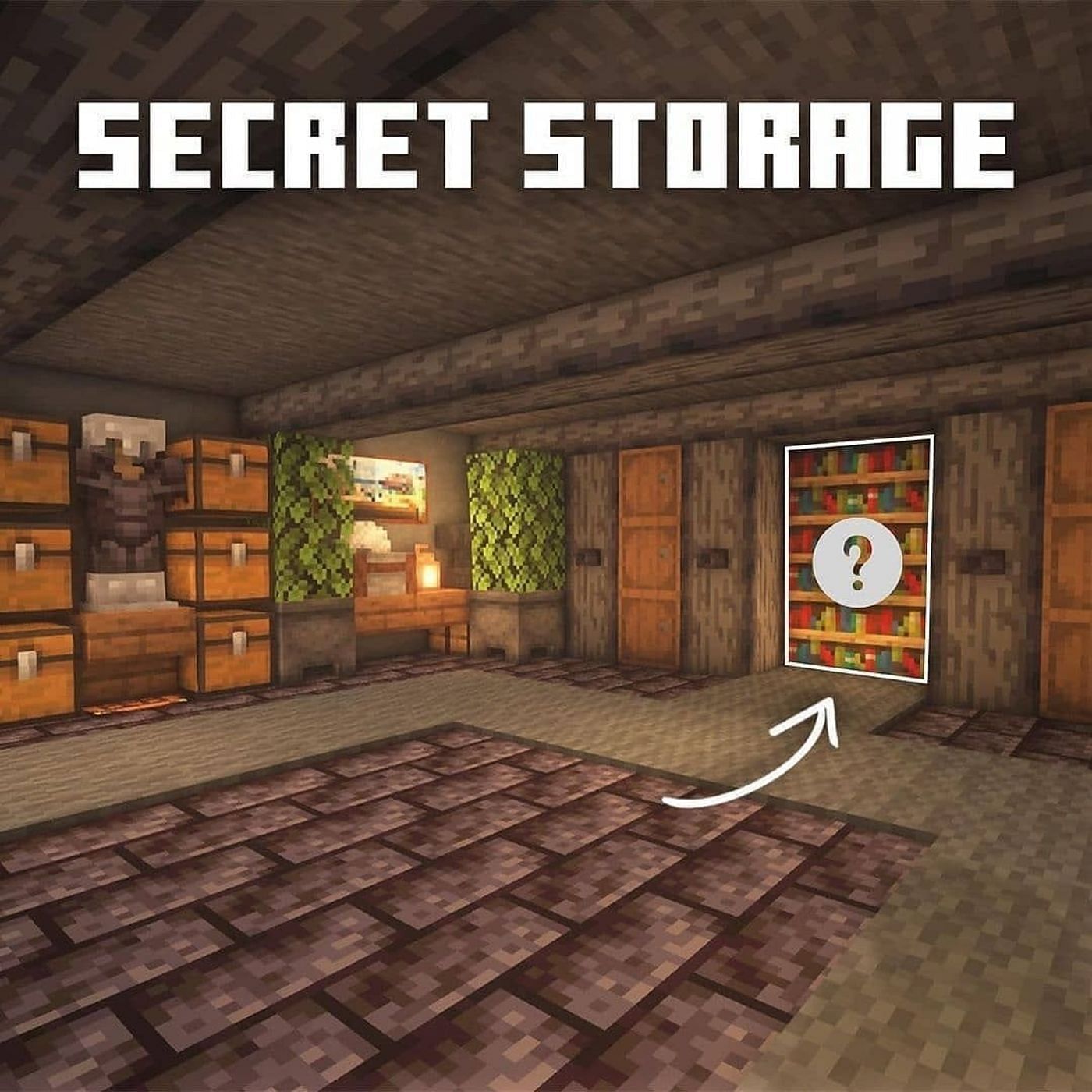 A secret door to a storage room can prevent theft of items (Image via @Minecraftbuildinggod/Pinterest)