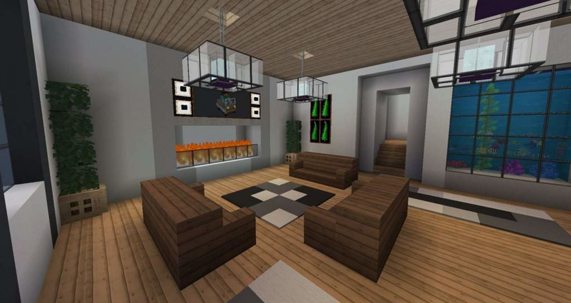 Assorted wood plank flooring found in a modern home&#039;s decor (Image via Mojang)