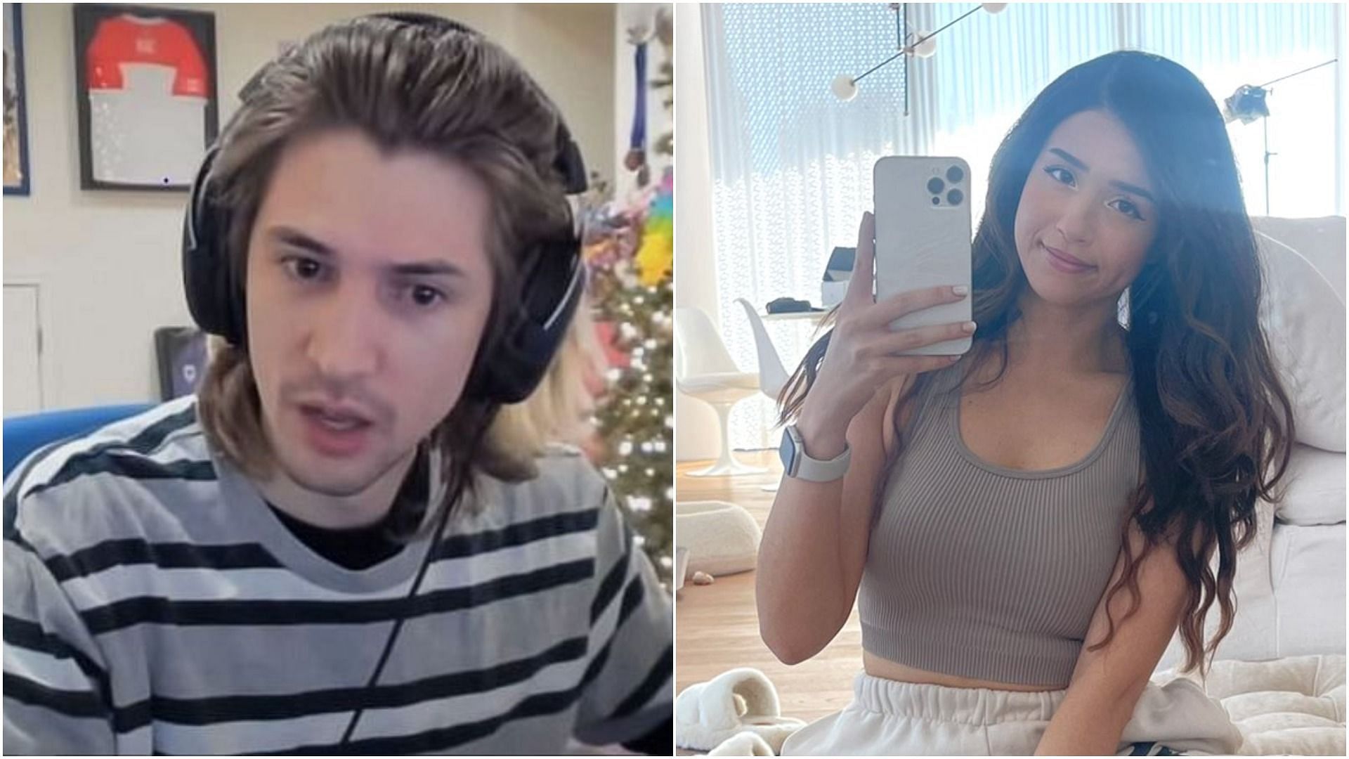 xQc (Left) and Pokimane banned from Fortnite match after teaming with fans (Image via Sportskeeda)