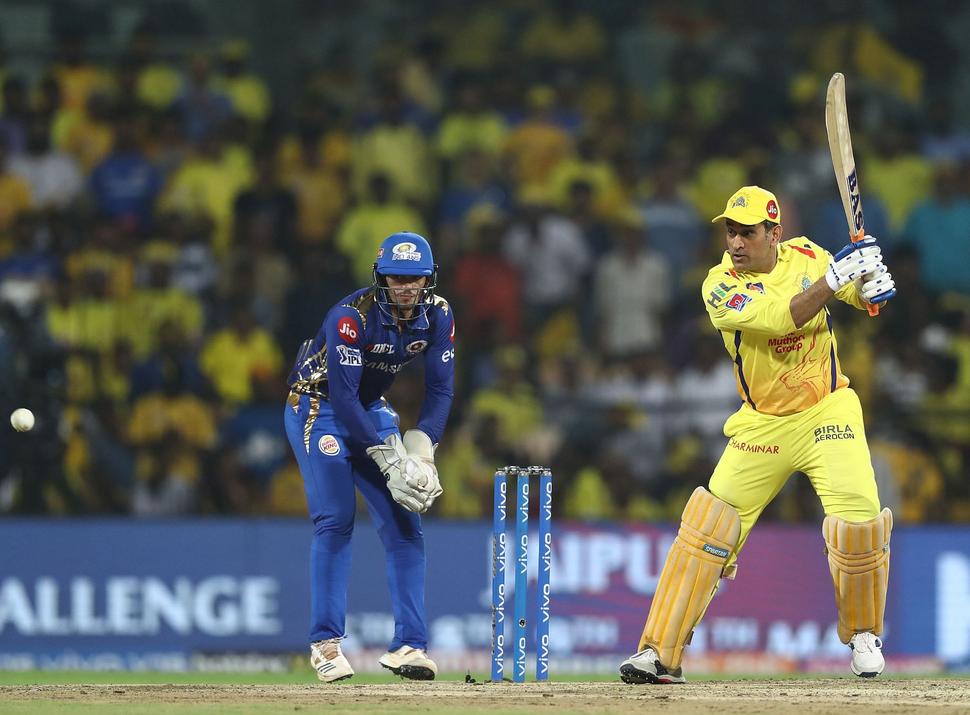 MSD batting against Mumbai Indians. Pic: Getty Images