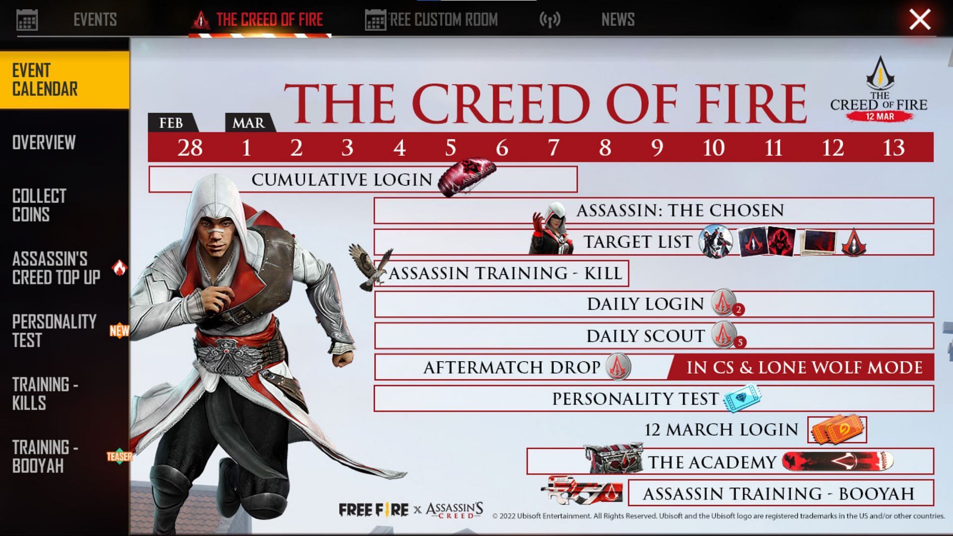 Select Creed Top Up and click the claim button (Image via Garena)
