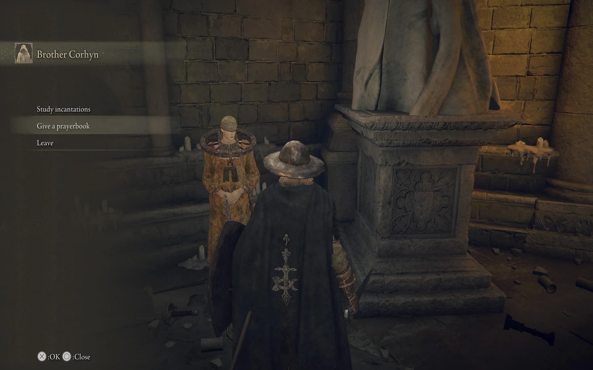 A player speaks with Brother Corhyn in Elden Ring (Image via FromSoftware Inc.)