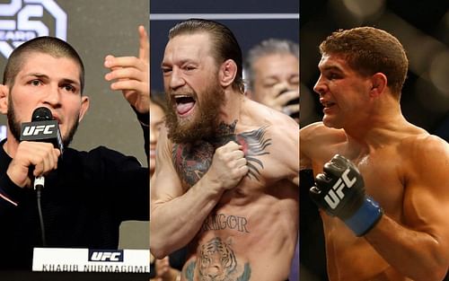 Khabib Nurmagomedov [left], Conor McGregor [center], Al Iaquinta [right]