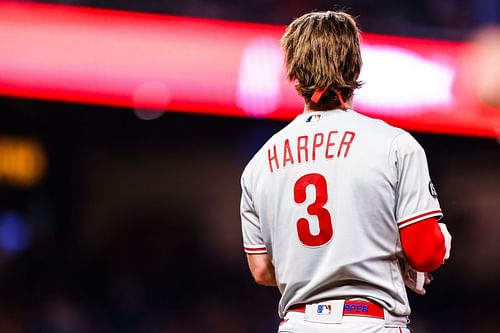 Bryce Harper during a Philadelphia Phillies v Atlanta Braves game.