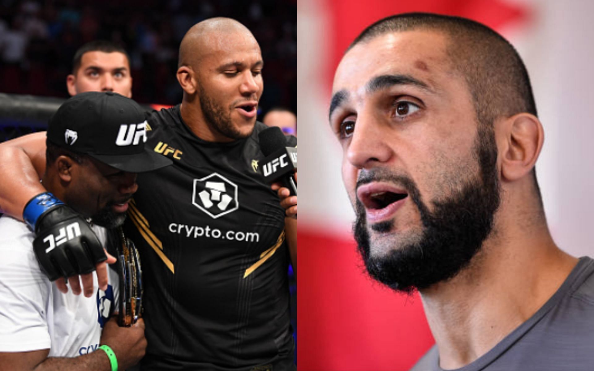 Fernand Lopez and Ciryl Gane (left); Firas Zahabi (right)