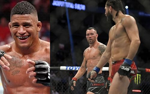 Gilbert Burns (left); Colby Covington and Jorge Masvidal (right)