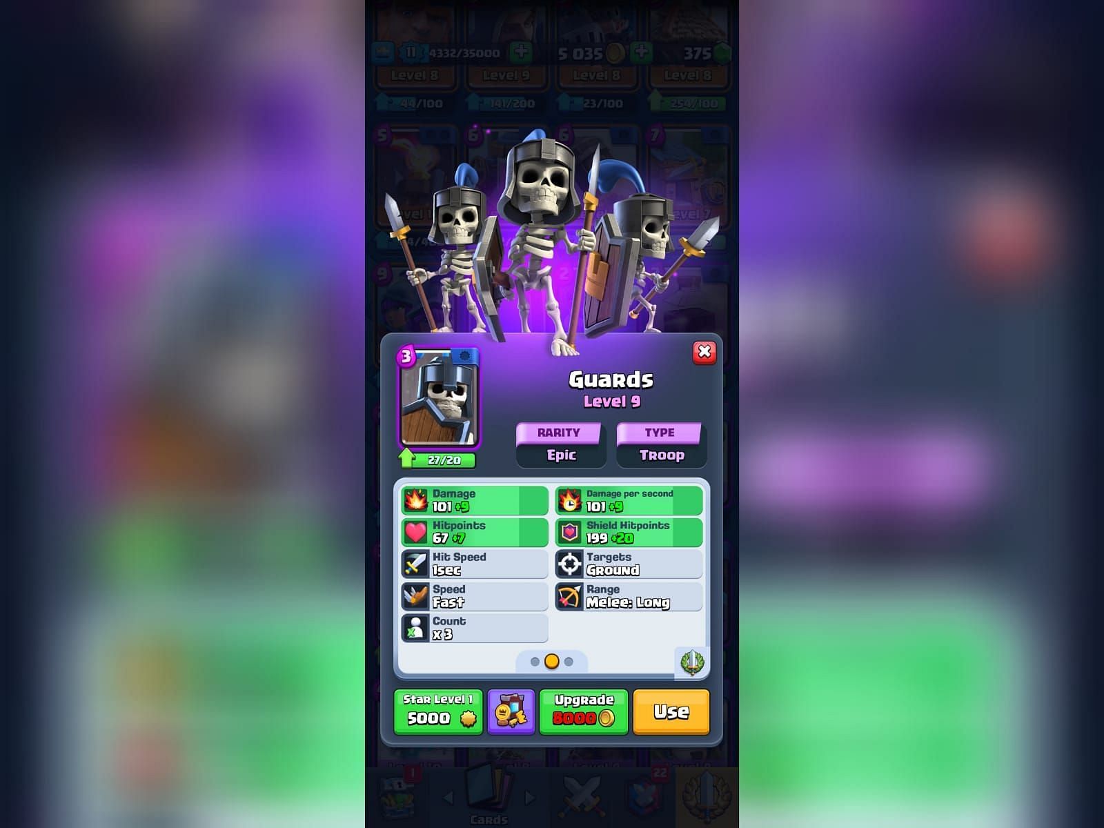 Guards in Clash Royale (Image via Sportskeeda)