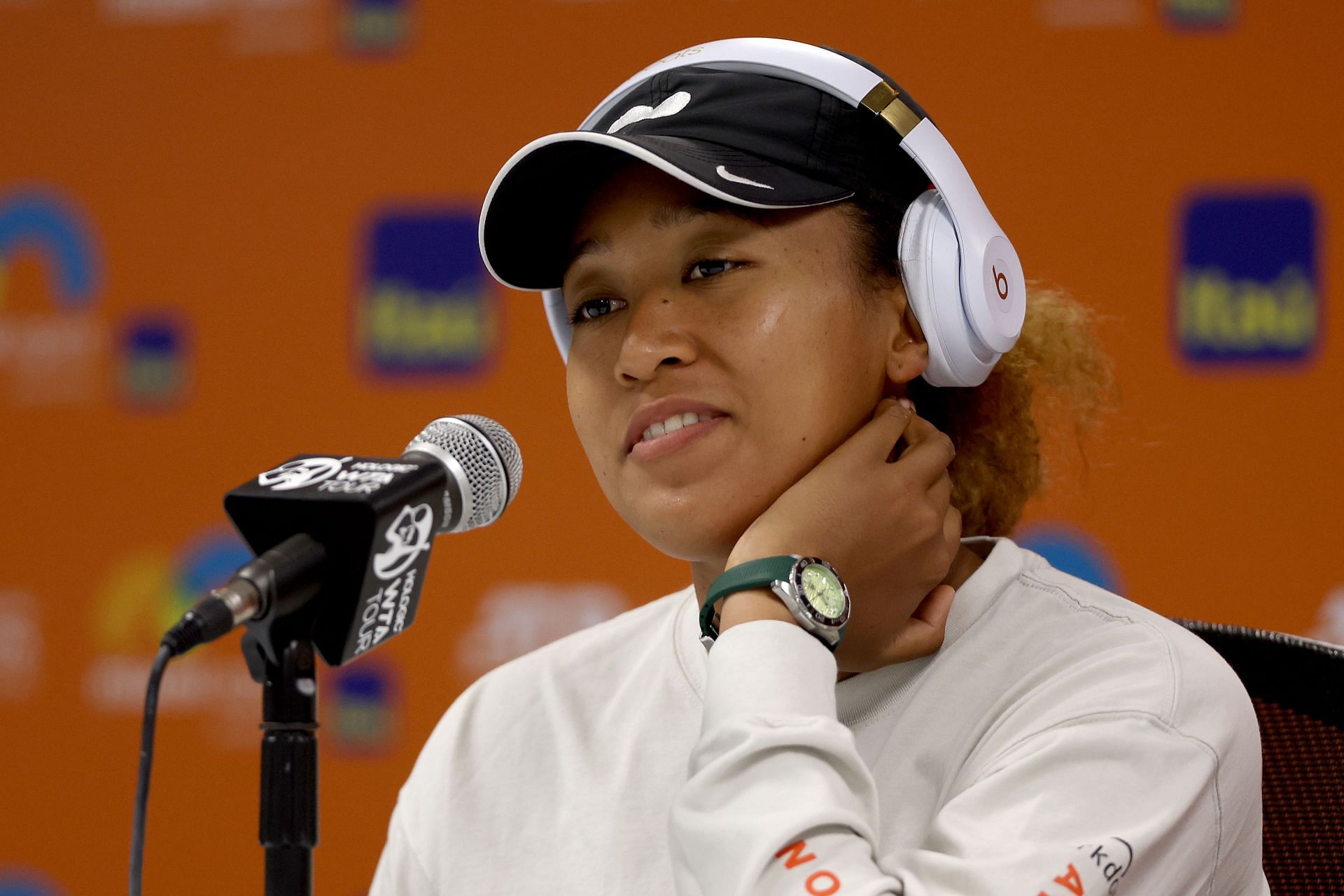 Naomi Osaka attends a press conference ahead of the 2022 Miami Open