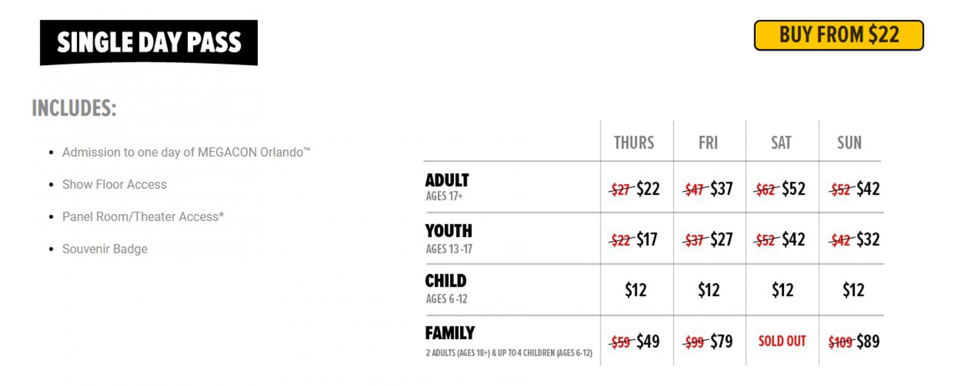 Ticket pricing for the event (Image via Fan Expo HQ)